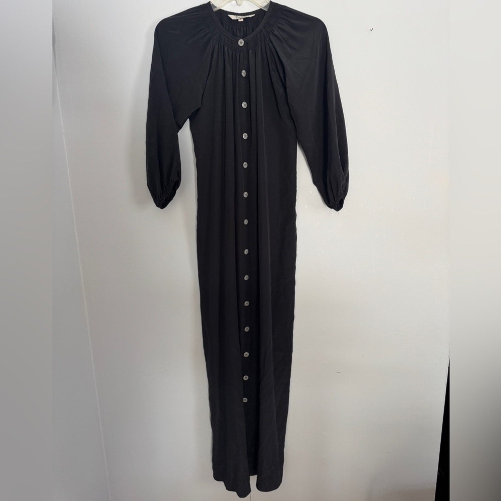 Tucker Silk Black Button-Down Maxi Dress- Small